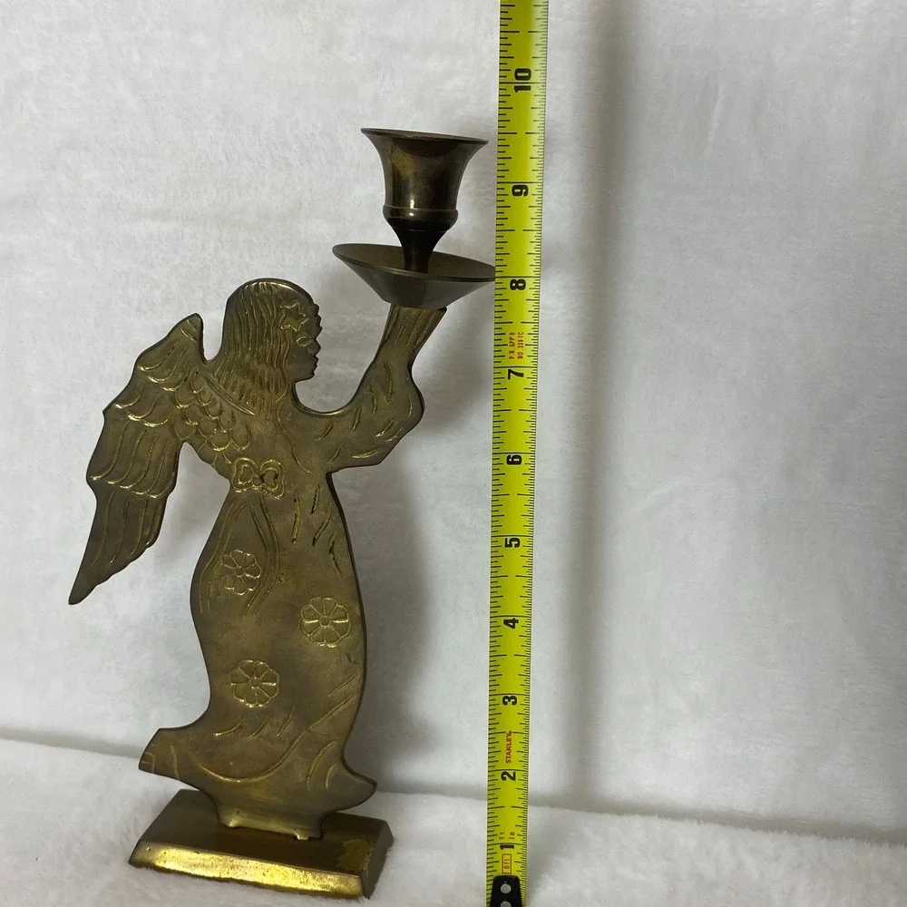 Vintage Brass Angel Candlestick Holder Religious Christmas‎ Holiday Decor